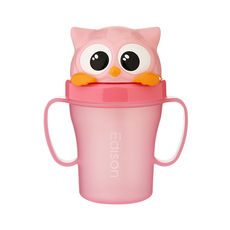 Edison Friends系列 防漏吸管水杯 3代 粉色貓頭鷹 12個月以上寶寶適用, 200ml, 1個