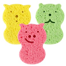 Perfection 動物造型沐浴海綿, 纖維素材料, 柔軟舒適, 3個, 顏色隨機