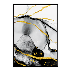 抽象畫 流金IV 50 x 70cm 畫框 - 現代居家裝飾藝術掛畫, 黑色