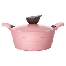 NEOFLAM Eela系列 Ecolon陶瓷塗層雙耳湯鍋 20cm, 粉紅色, 附鍋蓋, 1組