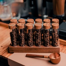 Solar Life 索樂生活 咖啡豆分裝試管 22g 12個 + 展示架, 胡桃木色/透明色, 1組