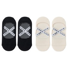 NicoFun 愛定做交叉彈力帶止滑襪 女襪 FYK24YOGA02 22~24.5cm 夏薄款 黑色 + 米色 2雙