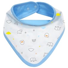 PiYOPiYO 黃色小鴨 雙面印花三角巾, 符合寶寶脖型的微笑弧度設計，添加防水透氣層，清爽不悶熱，呵護寶寶柔嫩肌膚, 36 x 21.5cm, 中藍, 1條