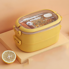 日式304不鏽鋼雙層保溫便當盒 黃色 安全無毒, 1個