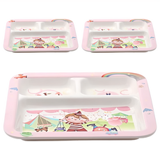 百貨 King 快樂馬戲團卡通3格正方盤 造型兒童盤 美耐皿盤, 面寬約23.2 x 13.5 x 28cm, 顏色隨機, 3個
