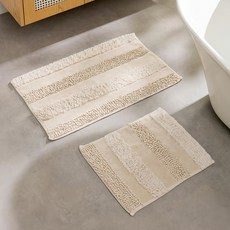 LCW HOME 吸水地墊2件組 立體絨毛條紋, 50 x 80cm + 40 x 50cm, 米色, 1組