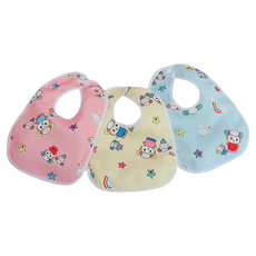 翔駿親子 雙層嬰兒吃飯口水巾 (三色組) 棉絨防水, 0-36 個月