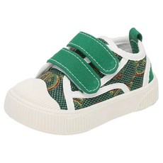 兒童魔鬼氈防滑帆布鞋，PVC防滑膠底, 145mm, 綠色