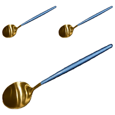 邸家本舖 歐風餐具 茶勺 304不鏽鋼 一體成形, 天空藍金, 3支