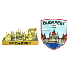 A-ONE 匯旺 匈牙利金色布達佩斯磁性家居裝飾 + 匈牙利 布達佩斯肩章 Set 2件 刺繡材質 產地:台灣, 金色 布達佩斯 + 布達佩斯, 7.5 x 6cm