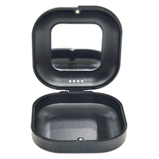 新款 馬卡龍色 磁吸款 外出透氣攜帶盒 矯正牙套/透明牙套/活動假牙適用 有鏡子, 炫酷黑, 1個