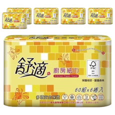 舒適 廚房紙巾 60組, 6捲, 6包