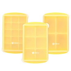 2deco 幼兒副食品矽膠分裝盒組，附透明蓋，三種不同尺寸, 黃色, 1組