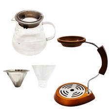 Pearl Horse 寶馬 樂浪滴漏式 手沖咖啡組 耐熱玻璃 #304不鏽鋼 松木 台灣製造, TA-G-08-600, 600ml, 1組