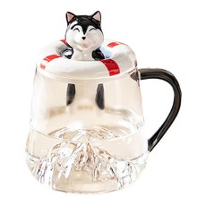 柴犬杯 含攪拌棒 15B 380ml 玻璃泳圈哈士奇 1組, 透明色