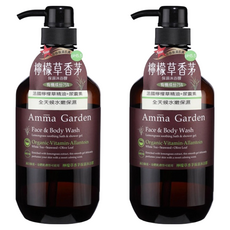 Amma Garden 艾瑪花園 檸檬草香茅保濕沐浴膠, pH5.5 弱酸性, 有機成分75%, 適合臉部與身體, 500ml, 2件