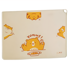 SHUEHO 樹可 萌趣矽膠餐墊 厚度1mm 邊緣增厚為3mm, 憨憨熊 米色, 40 x 30cm, 1個