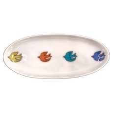 HAREKUTANI 晴九谷 日本九谷燒 飛鳥 橢圓中盤 陶瓷, 18.5 x 8 x 2cm, 1個
