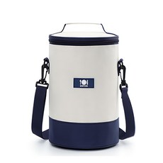 iSFun 便當保溫 大容量防水耐髒圓筒長型保溫便當袋, 米白藍色, 1個