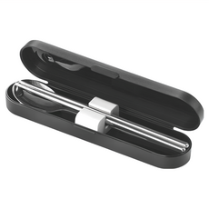 CHAHUA 茶花 Ag+ 銀離子抗菌環保餐具收納盒組 長20*寬4.8*高2.6cm 304不鏽鋼, 筷子 + 湯匙 + 收納盒, 黑色 + 白色, 1組