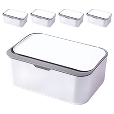 乾濕多用途濕巾口罩收納盒, 防塵防蟲, 適用於三層口罩45片/四層口罩30片/一般型濕紙巾80抽, 白灰, 5個