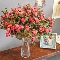 Bonjour Soso 人造絲綢紅色Merci玫瑰仿真花, 1個, 紅色