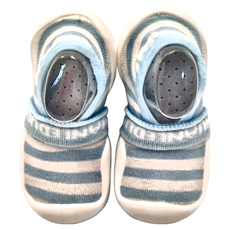 手工透氣嬰兒鞋 藍白條紋, 14.5cm, 1雙