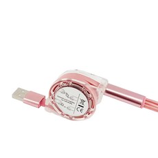 Timo 可伸縮收納三合一充電線 環保耐用TPU線材 適用於Lightning/Type-C/Micro USB, 1m, 玫瑰金, 1條