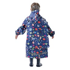 愛北鼻 領口加高兒童雨衣, 深藍滿印太空, XL