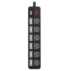 PowerSync 群加 7開6插防雷擊抗搖擺延長用電源線組 3孔 TPS376TN0018, 1.8m, 黑色, 1個