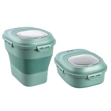 STYLE 格調 全密封防蟲防潮家用可折疊儲物米桶, 綠色, 20.2 x 31 x 38cm, 1個