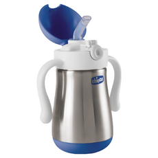 Chicco 不鏽鋼吸管練習杯 237ml 304不鏽鋼杯身 耐高溫100度C, 藍色, 1個
