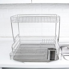 4BNK 全不鏽鋼可伸縮雙層特大碗盤瀝水架, 1個, 2層, 銀