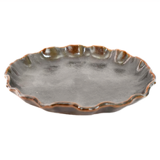 荷葉邊黑窯釉9皿 日本製, 黑色, 1個