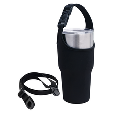 E.dot 潛水布飲料手提杯袋 環保附背帶 (長款有底30oz可用) 粉紅/黑色, 1組