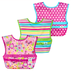 green sprouts 小綠芽 魔鬼氈雙面防水防食物掉落圍兜組 Set 3件, 粉紅花園, 1組