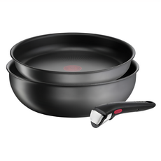 Tefal 特福 巧變精靈系列鍋具組 3個, 26cm 炒鍋 + 24cm 深煎鍋 + 可拆式把手, 沉靜黑, 1組