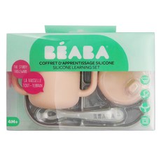 BEABA 矽膠學習餐具3件組 - 莫蘭迪粉, 餐盤260ml + 飲嘴杯170ml + 湯匙, 1組