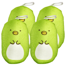 San-X 三麗鷗 卡通沐浴海綿 角落生物企鵝 柔軟 方便吊掛晾乾, 4個