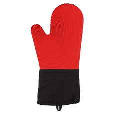 耐高溫矽膠螺紋防燙手套 廚房用 矽膠+棉材質, 紅色, 1雙
