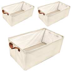 小鮮肉媽咪寶貝生活館 可折疊衣物分隔收納箱 47 x 28 x 20cm 米色, 3個