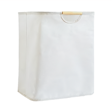 無印風質感收納籃 牛津布+木柄+鐵, 小款(40 x 30 x 30cm), 米色, 1個