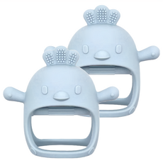 固齒器 小雞 Set 2, 食品級矽膠材質, 耐高溫, 固齒器2個, 藍灰色, 2個