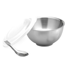 Chieh Pao 潔豹 316不銹鋼 康潔兒童碗組 附湯匙 300ml, 隔熱碗 + 湯匙 + 塑膠蓋, 1組, 不銹鋼色