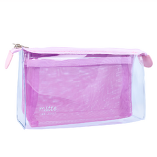 Sun-Star mitte 透明網袋兩用收納筆袋 雙層空間收納 尺寸W190xH100xD60mm, 蘭茵紫, 1個