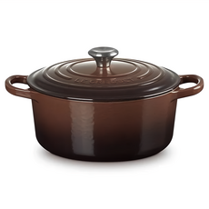 LE CREUSET 圓鐵鍋 附鋼頭鍋蓋 22cm 巧克力棕 鑄鐵鍋, 1個