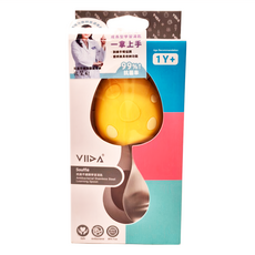 VIIDA 抗菌不鏽鋼學習湯匙, 360度四面皆可抓握, 抗菌率達99%, 萊姆黃, 11.8 x 5.2 x 3cm, 1盒