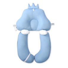 OhBabyLying 嬰兒枕 安撫定型枕 荳荳絨 + 網眼, 藍色, 1組