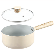 BLACK HAMMER 導磁陶瓷不沾單柄鍋 附鍋蓋, 20cm, 北歐木紋, 杏色, 1組