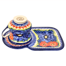 波蘭陶Cerraf 花茶杯 + 點心盤 Set, 200ml, BNV37, 1組